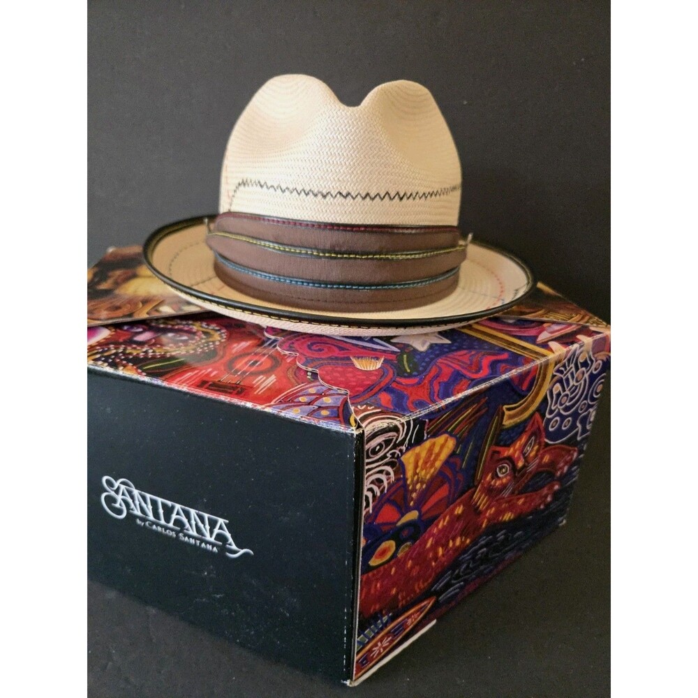 Carlos Santana Fedora 100% Straw Tan Hat Leather hat Band Small